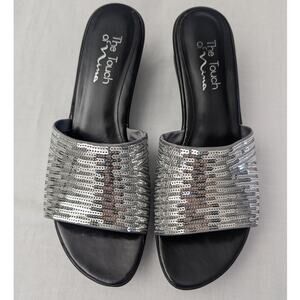 Nina Platform Sandals Size 8 Sequin Silver Metallic Y2K Chunky Sole Party Date